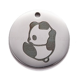 Pendentifs en acier inoxydable, polissage manuel, plat et circulaire avec panda, couleur inoxydable, 20x1.4mm, Trou: 1.6mm