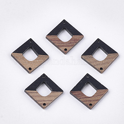 Connecteurs de liens en résine et bois de noyer, losange, noir, 27.5x27.5x3~3.5mm, Trou: 2mm