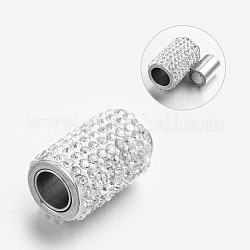 304 Stainless Steel Magnetic Clasps with Glue-in Ends, with Grade A Rhinestone, Column, Crystal, 18x13mm, Hole: 6mm