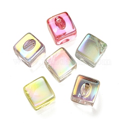 Placcatura uv perline forate in acrilico iridescente arcobaleno, cubo, colore misto, 19x19x14mm, Foro: 3.5 mm, lunghezza del lato: 14 mm