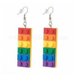 Toy Bricks Stil Regenbogen undurchsichtiger Acryl Ohrhänger, mit Platin-Eisen-Ohrhaken, Farbig, 74 mm, Stift: 0.8 mm