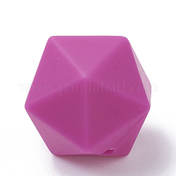 Food Grade Eco-Friendly Silicone Focal Beads, Chewing Beads For Teethers, DIY Nursing Necklaces Making, Icosahedron, Violet, 19x18.5x18.5mm, Hole: 2mm