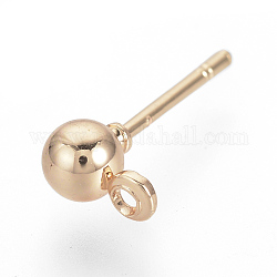 Iron Ball Stud Earring Findings, for DIY Earring Making, with Loop, Rose Gold, 6.5x4mm, Hole: 1mm, Pin: 0.8mm