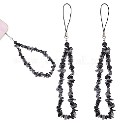 Natural Snowflake Obsidian Chips Beaded Chain Mobile Straps, Anti-Lost Cellphone Wrist Lanyard, for Car Key Purse Phone Supplies, 19.5~20.1cm