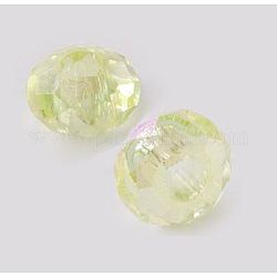 Glass European Beads, Plated, without Core, Faceted, Rondelle, Light Yellow, 14x8mm, Hole: 5.5mm