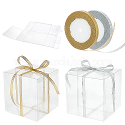 Scatole pieghevoli in pvc trasparente benecreat, con nastro metallico glitterato, chiaro, scatole in pvc: 10 pz