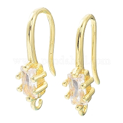 Brass Pave Clear Cubic Zirconia Earring Hooks, Ear Wire, Cadmium Free & Lead Free, Real 24K Gold Plated, 18x4.5x10mm, Hole: 1.2mm, 18 Gauge, Pin: 1mm