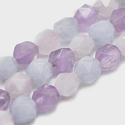 Natural Aquamarine & Rose Quartz & Amethyst Beads Strands, Faceted, Round, Star Cut Round Beads, 7~8mm, Hole: 1mm, about 48~54pcs/Strand, 14.5 inch~15.7  inch(37~40cm)