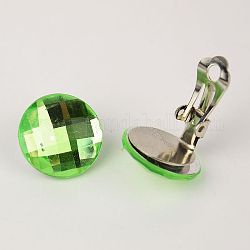 Laiton clips d'oreilles, avec cabochons en strass acrylique, vert clair, 18mm