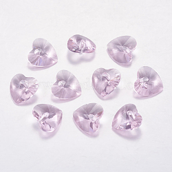Faceted Glass Rhinestone Charms, Imitation Austrian Crystal, Heart, Light Rose, 8x8x4mm, Hole: 0.8mm
