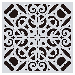 Patrón de flores ecológico mascota plástico hueco pintura silueta plantilla, plantilla de dibujo de diy plantillas de graffiti, cuadrado, blanco, 15x15 cm
