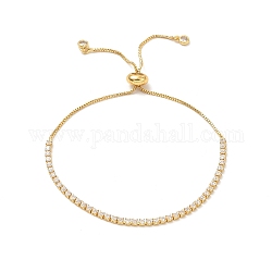 Adjustable Rack Plating Brass Cubic Zirconia Chain Bracelets, Slider Bracelet for Women, Lead Free & Cadmium Free, Real 18K Gold Plated, 10-3/4 inch(27.4cm)