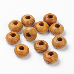 Gemstone European Beads, Natural Wood Lace Stone, Large Hole Beads, No Metal Core, Rondelle, BurlyWood, about 14mm in diameter, 8mm thick, hole: 5mm