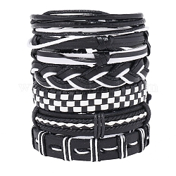 6 pulsera de cordón de cuero sintético trenzado ajustable de 6 estilos con cordón encerado para hombres, negro, diámetro interior: 2~3-1/8 pulgada (5.2~8 cm), 1pc / estilo