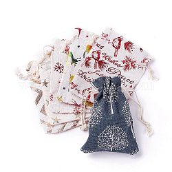 Bolsas de embalaje de arpillera, bolsas de cordón, Patrones mixtos, 14x9.5x0.4 cm