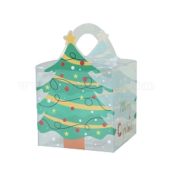 Квадратные прозрачные коробки для выпечки из пвх, подарочная коробка с новогодней тематикой, для мини торта, кекс, упаковка печенья, узор Рождество дерево, 90x90x140 мм