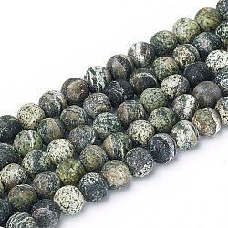 Natural Silver Line Jasper Beads Strands, Frosted, Round, 6.5mm, Hole: 1mm, about 59pcs/strand, 15.57 inch(37cm)