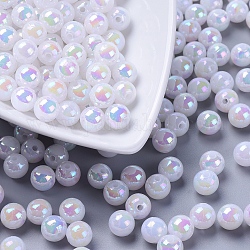 Perles acryliques de poly styrène écologiques, de couleur plaquée ab , ronde, blanc, 8mm, Trou: 1mm