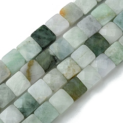 Natürliche Myanmar-Jadeit-Perlenstränge, facettiert, Viereck, 8~8.5x8~8.5x3.5~4.5 mm, Bohrung: 0.7 mm, ca. 48 Stk. / Strang, 16.34'' (41.5 cm)