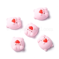 Кабошоны из смолы, свинья с сердцем, розовые, 19x17x8.5 мм