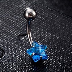 Bijoux piercing, anneau de nombril en laiton avec zircone cubique, anneaux de ventre, avec 304 barre en acier inoxydable, sans plomb et sans cadmium, étoiles du nord, bleu, 20mm, étoiles: 8 mm, barre : 15 jauge (1.5 mm), longueur de la barre : 3/8