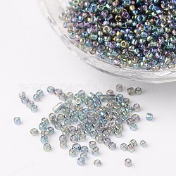 12/0 Grade A Rainbow Transparent Mini Glass Seed Beads, Spacer Loose Beads, Round, Light Steel Blue, 2x1.5mm, hole: 0.9mm, about 3000pcs/50g