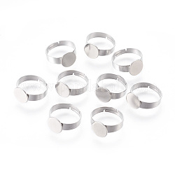 Componentes de anillos de dedo de 304 acero inoxidable ajustables, fornituras base de anillo almohadilla, plano y redondo, color acero inoxidable, Bandeja: 8 mm, 17mm
