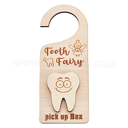 Gomakerer 1 Stück Türknaufschild aus Holz, Papayawhip Zahnfee-Türhänger mit Geldhalter, Zahnfee-Pickup-Box, tolles Geschenk für verlorene Zähne, Heimtextilien