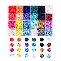 24 couleurs de perles d'argile polymère faites à la main écologiques, disque / plat rond, perles heishi, couleur mixte, 4x1mm, Trou: 1mm, 24colors, à propos 380~400pcs / couleur, 9120~9600 pcs / boîte