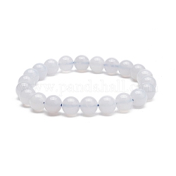 Bracelet extensible perles rondes en calcédoine bleue naturelle, bijoux en pierres précieuses pour femmes, diamètre intérieur: 2-1/4 pouce (5.6 cm), perles: 8 mm