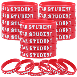 Pulsera de cordón de silicona para estudiantes con palabra estrella, rojo, diámetro interior: 2-1/2 pulgada (6.3 cm)