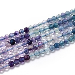Chapelets de perles en fluorite naturel, dégradé de couleur, facette, ronde, 3mm, Trou: 0.7mm, Environ 135 pcs/chapelet, 15.35 pouce (39 cm)