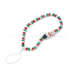 Cinturini per cellulari con perline di vetro natalizie, con perle di vetro, decorazione di accessori mobili in filo di nylon, pupazzo di neve, colorato, 18.2cm