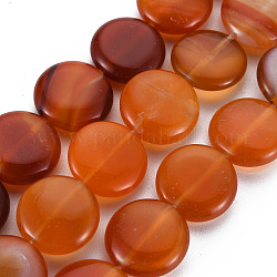 Natural Red Agate Beads Strands, Flat Round, 15x5~6mm, Hole: 1.4mm, about 25~26pcs/strand, 15.16~15.35 inch(38.5~39cm)