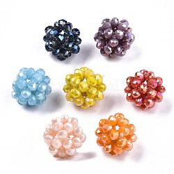 Perles tissées rondes en verre galvanisé, perles de cluster, de couleur plaquée ab , facette, couleur mixte, 12~13mm, Trou: 1.5mm, perles: 3.5x2.5 mm