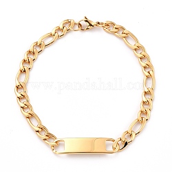 Bracelets d'identification en 304 acier inoxydable, bracelets fins et chaînes, avec des chaînes de figaro, rectangle, or, 7-7/8 pouce (20 cm)