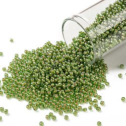 Toho perles de rocaille rondes, Perles de rocaille japonais, (1046) intérieur lustré péridot / blanc opaque, 11/0, 2.2mm, Trou: 0.8mm, à propos 1110pcs / bouteille, 10 g / bouteille