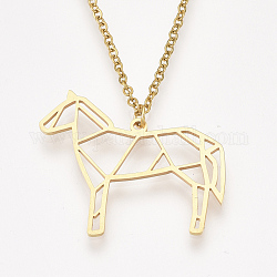 201 Stainless Steel Pendant Necklaces, with Cable Chains, Horse, Golden, 17.5 inch~17.9 inch(44.5~45.5cm), 1.5mm, Horse: 26x30x1mm
