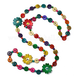 Fiore di cocco naturale tinto e collane di perline rotonde piatte, gioielli bohémien per le donne, colorato, 61.42 pollice (156 cm)