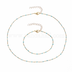 Ensembles de colliers et bracelets en acier inoxydable émaillé doré, avec chaîne d'extension en fer et 304 fermoir en acier inoxydable, bleu profond du ciel, 16.92 pouce (43 cm), 7-5/8 pouce (19.3 cm)