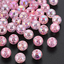 Perline di acrilico trasparente crackle, ab colore placcato, tondo, roso, 8x7mm, Foro: 1.8 mm, circa 1745pcs/500g