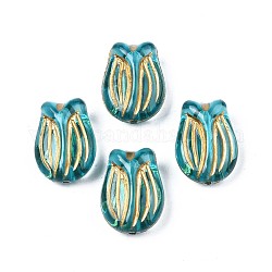 Plating Acrylic Beads, Metal Enlaced, Flower, Dark Turquoise, 16.5x12x7.5mm, Hole: 1.2mm, about 630pcs/500g