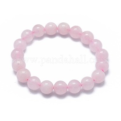 Bracelets élastiques en perles de quartz rose naturelle, ronde, teinte, 2-1/8 pouce ~ 2-3/8 pouces (5.5~6 cm), perle: 8 mm