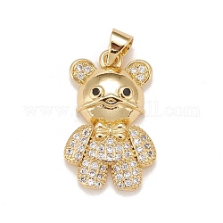 Brass Micro Pave Cubic Zirconia Pendants, Real 18K Gold Plated, Lead Free & Cadmium Free, Bear, Clear, 22.5x14x5mm, Hole: 4x3mm