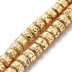 Fili di perle di roccia lavica naturale elettrodeposta, colonna, placcato oro chiaro, 6x8.5mm, Foro: 1 mm, circa 64~66pcs/filo, 15.16~15.35 pollice (38.5~39.7 cm)