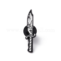 Knife with Skull Alloy Brooch for Backpack Clothes, White, 34.5x8.5x1.5mm, Pin: 1.2mm