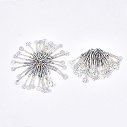 Cabochons en perles de verre, avec des paillettes et des accessoires de tamis de fer, or clair, gris foncé, 48~60x30~37mm