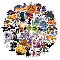 50Pcs Halloween Holographic Vinyl Waterproof Cartoon Stickers, Self Adhesive Decals for Art Craft, Halloween Themed Pattern, 17~50x24.5~50x0.3mm