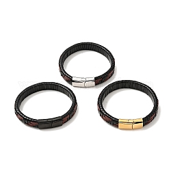 Bracelet cordon rectangle tressé en cuir avec 304 fermoirs magnétiques en acier inoxydable pour homme femme, couleur mixte, 8-5/8 pouce (22 cm)