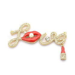 Golden Alloy Rhinestone Enamel Lip Multi-Stone Links, Monogram Love for Valentine's Bracelet Making, Red, 67x42x9mm, Hole: 1mm